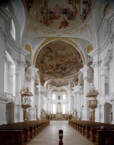 Widok wnętrza kościoła klasztornego autorstwa architekta Johanna Balthasara Neumanna (1687-1753) Neresheim, Niemcy
