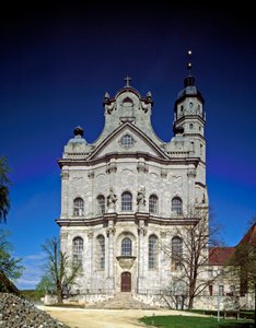 Widok fasady klasztoru autorstwa architekta Johanna Balthasara Neumanna (1687-1753) Neresheim, Niemcy