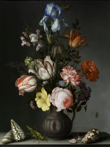 Kwiaty w wazonie z muszlami i owadami, ok. 1630 (olej na dębie) autorstwa Balthasar van der Ast