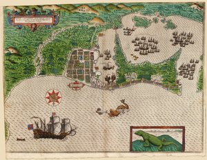 Cartagena, z Drakes West Indian Voyage 1585 - 86, wyd. 1589 (ręcznie kolorowane grawerowanie)