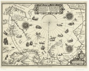 Mapa krajów wokół koła podbiegunowego z trzema podróżami Holendrów w 1598 roku autorstwa Baptista van (after) Doetechum