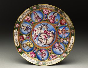 Misa z pokrywką, spodek i łyżka z dekoracją astrologiczną, początek XIX w. autorstwa Baqir