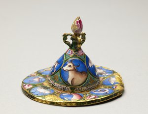 Misa z pokrywką, spodek i łyżka z dekoracją astrologiczną, początek XIX w.