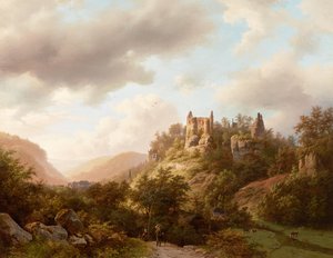 Widok zamku Larochette, 1848.