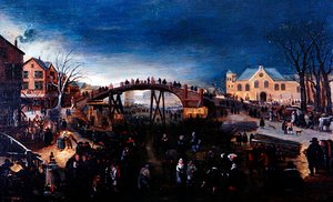 Pejzaż zimowy z łyżwiarstwem figurowym i zabawą, ok. 1640-50 (olej na panelu) autorstwa Barent (follower of) Avercamp