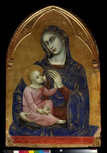 Dziewica z Dzieciątkiem Maryja karmi piersią Jezusa Chrystusa, który ma naszyjnik z koralu. Obraz na drewnie Barnaby da Modena (znany od 1361 do 1383) wym. 1,09x0,72 m Paryż, Muzeum Luwru.