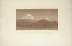 Widok Chimborazo i Carguairazo, rysowany przez Gmelina, rytowany przez Arnolda, ilustracja z „Views of the Cordilleras and Monuments of the Native Peoples of America” autorstwa Alexander von Humboldt i Aime Bonpland, 1813