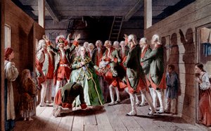 Rosyjska Imperatorka Elżbieta Iere Pietrowna (1709-1762) w dniu jej święta i jej przyszłości na tronie cesarskim, żołnierze przysięgają jej lojalność Druki Kłodta (XIX w.) 1883 Muzeum Ermitażu, Sankt Petersburg autorstwa Baron Mikhail Petrovich Klodt von Jurgensburg