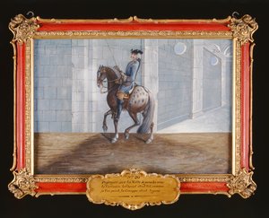 nr 20 Pstrokaty koń Hiszpańskiej Szkoły Jazdy wykonujący krok ujeżdżeniowy Volte (wc na papierze) autorstwa Baron Reis Eisenberg