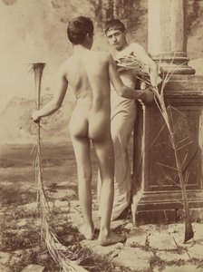Bez tytułu [Dwóch mężczyzn trzymających liście palmowe] autorstwa Baron Wilhelm von Gloeden