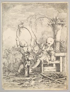 Chińskie dzieci bawiące się papugą, 1760-70. autorstwa Baron de Thiers Louis Antoine Crozat