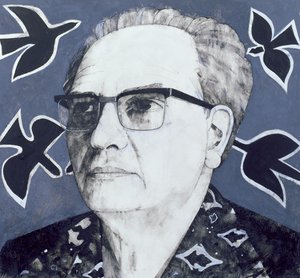Portret Oliviera Messiaena, ilustracja do The Sunday Times, lata 70. (na pokładzie gwasz)