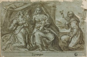 Madonna z Dzieciątkiem ze świętymi Katarzyną i Dominikiem autorstwa Bartholomaeus Spranger