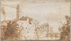 Widok Bracciano z kościołem S. Maria Assunta autorstwa Bartholomeus Breenberg