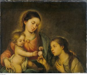 Według Bartolomé-Estebana Murillo - Dziewica z Dzieciątkiem i Święta Róża z Viterbo, P104 autorstwa Bartolomé Esteban Murillo