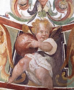 Studiolo Studium Francesco deMedici 1541-87 detal dekoracji przedstawiającej putto trzymające kulę ziemską, fresk 1564-75