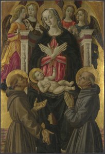 Matka Boska z Dzieciątkiem ze Świętymi, Aniołami i Dawcą z Ołtarza: Panna z Dzieciątkiem ze Świętymi, ok. 1475 autorstwa Bartolomeo Caporali