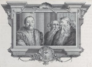 Trzech brodatych mężczyzn, jeden w futrze, 1756. Twórcy: Bartolomeo Crivellari, Gabriel Söderling. autorstwa Bartolomeo Crivellari, Gabriel Söderling