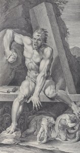 Ilustracja 7: oślepiony Polifem, strzegący wejścia do swojej jaskini, z Ulissesem i jego..., 1756