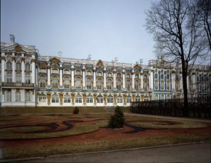 Widok pałacu Katarzyny (Carskie Sioło lub Carskie Sioło) zrealizowany przez architekta Bartolomeo Francesco Rastrelli (ok. 1700-1771) 1752-1756, Puszkin (Puszkin) Rosja