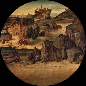 Krajobraz z zamkami, koniec XV wieku. autorstwa Bartolomeo Montagna