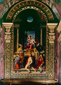 Madonna z Dzieciątkiem na tronie ze św. Antonim (olej na desce) autorstwa Bartolomeo Passarotti