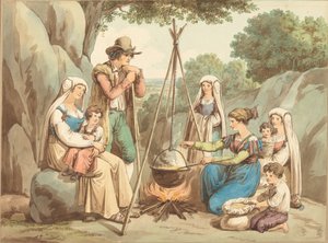 Chłopska rodzina gotuje przy ognisku autorstwa Bartolomeo Pinelli
