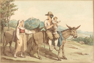 Chłopska rodzina i dwa osły autorstwa Bartolomeo Pinelli