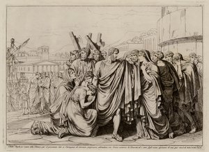 Atilius Regulus przygotowujący się do opuszczenia Rzymu i powrotu do niewoli w Kartaginie (akwaforta)