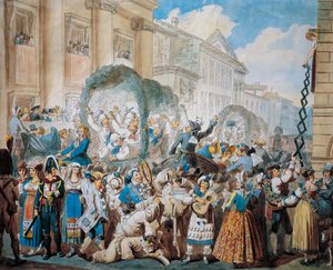 Scena rycerska w San Carlo al Corso w Rzymie, Bartolomeo Pinelli (1781-1835) autorstwa Bartolomeo Pinelli
