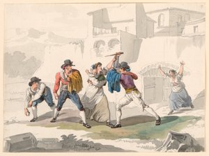 Rysunek, Domowy spór w Tivoli, 1807-08 autorstwa Bartolomeo Pinelli