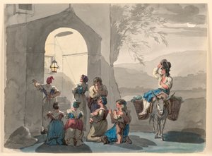 Rysunek, Ave Maria w Tivoli, 1807-08 autorstwa Bartolomeo Pinelli