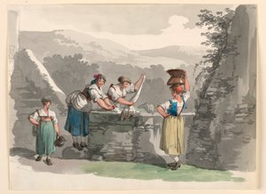 Rysunek, Pranie w górach w pobliżu Rzymu, 1807-08 autorstwa Bartolomeo Pinelli