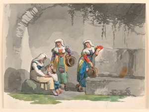 Rysunek, Trzy kobiety z południowych Włoch, 1807-08 autorstwa Bartolomeo Pinelli