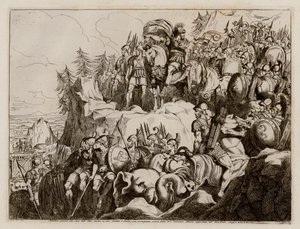 Hannibal przekraczający Alpy w Italii, 218 r. p.n.e. (akwaforta) autorstwa Bartolomeo Pinelli