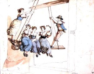 Na huśtawce (akwarela na ołówku na papierze) autorstwa Bartolomeo Pinelli