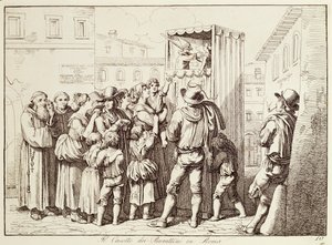 Stoisko lalek w Rzymie autorstwa Bartolomeo Pinelli