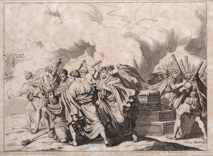 Romulus zamordowany przez senatorów, 1818 r. autorstwa Bartolomeo Pinelli