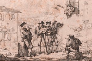 Serenada w Rzymie, akwaforta Bartolomeo Pinelli (Rzym autorstwa Bartolomeo Pinelli