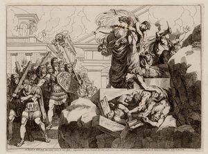 Samobójstwo żony Hasdrubala (akwaforta) autorstwa Bartolomeo Pinelli