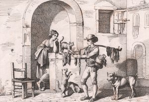 Carnacciaro, uliczny sprzedawca mięsa kota, akwaforta Bartolomeo Pinelli (Rzym autorstwa Bartolomeo Pinelli