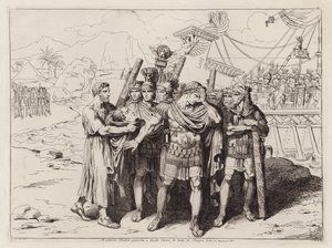 Teodot pokazujący głowę Pompejusza Juliuszowi Cezarowi, 48 p.n.e. (akwaforta) autorstwa Bartolomeo Pinelli