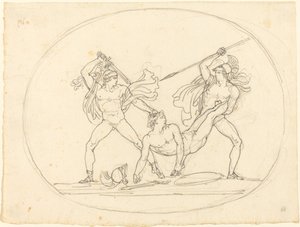 Dwóch starożytnych wojowników walczących o martwego towarzysza autorstwa Bartolomeo Pinelli