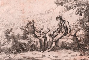 Dwóch mieszkańców z dzieckiem, Schiavi, Abruzzo, akwaforta Bartolomeo Pinelli (Rzym autorstwa Bartolomeo Pinelli