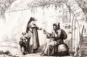 Kobieta z Frascati i pustelnik, akwaforta Bartolomeo Pinelli (Rzym autorstwa Bartolomeo Pinelli