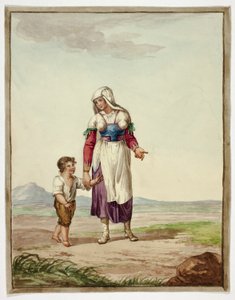 Kobieta w stroju tubylczym z chłopcem na drodze autorstwa Bartolomeo Pinelli