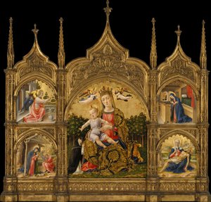 Madonna Pokory, Zwiastowanie, Narodzenia i Pieta, ok. 1465 (tempera i złoto na drewnie)