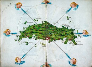Isolario, wierszem, z kolorowymi rysunkami i mapą wschodniej części Morza Śródziemnego na welinie, ok. 1480 r. (rysunek na welinie)