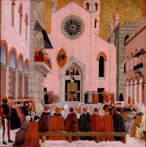 Św. Wincenty Ferrer wygłasza kazanie przed papieżem, ok. 1460-1476 autorstwa Bartolomeo degli Erri