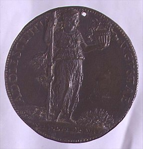 Medal portretowy przedstawiający postać kobiecą trzymającą laskę (brąz) (rewers patrz 96845) autorstwa Bartolommeo Melioli